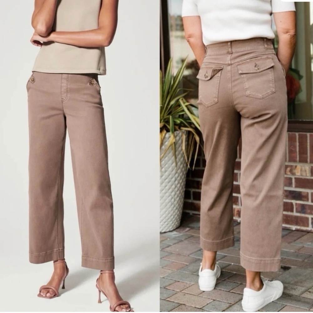 Smoke Twill Wide-Leg Crop Pants